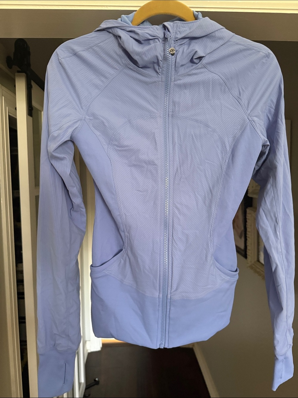 lululemon athletica Light Blue Hooded Zip Bomber Jacket